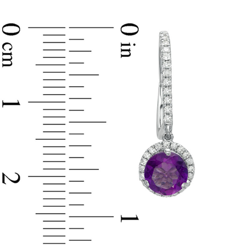 Main Image 2 of 6.0mm Amethyst and Lab-Created White Sapphire Frame Drop Earrings in Sterling Silver