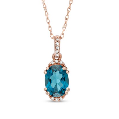 Oval London Blue Topaz and Diamond Accent Pendant in 10K Rose Gold