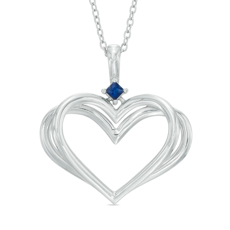 The Kindred Heart from Vera Wang Love Collection Blue Sapphire Open Heart Pendant in Sterling Silver