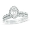 Oval Lab-Created White Sapphire Frame Bridal Set in Sterling Silver