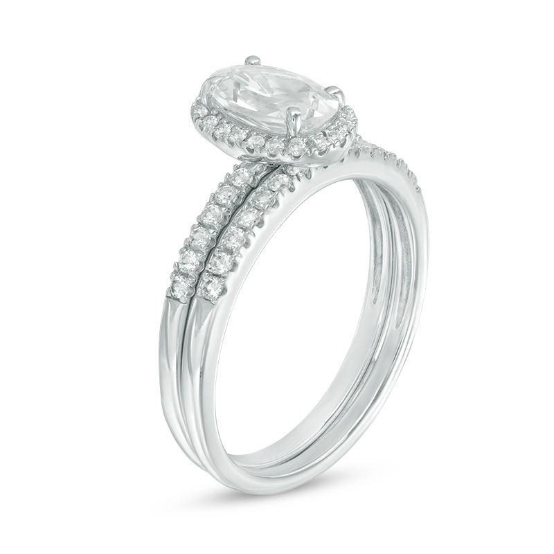 Oval Lab-Created White Sapphire Frame Bridal Set Sterling Silver
