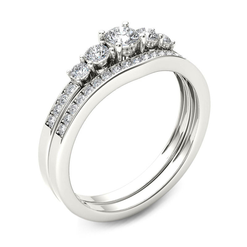 0.50 CT. T.W. Diamond Five Stone Bridal Set 14K White Gold