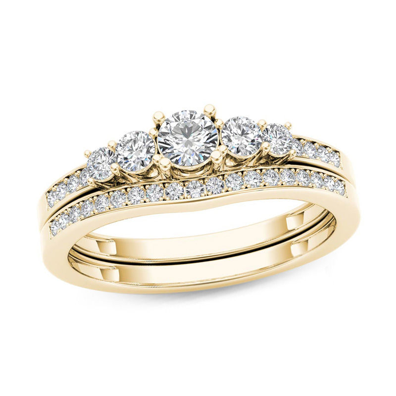 0.45 CT. T.W. Diamond Five Stone Bridal Set in 14K Gold