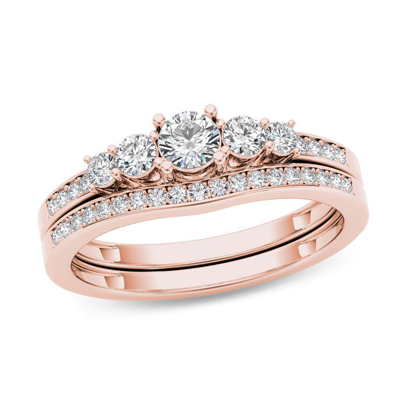 0.50 CT. T.W. Diamond Five Stone Bridal Set in 14K Rose Gold|Peoples Jewellers