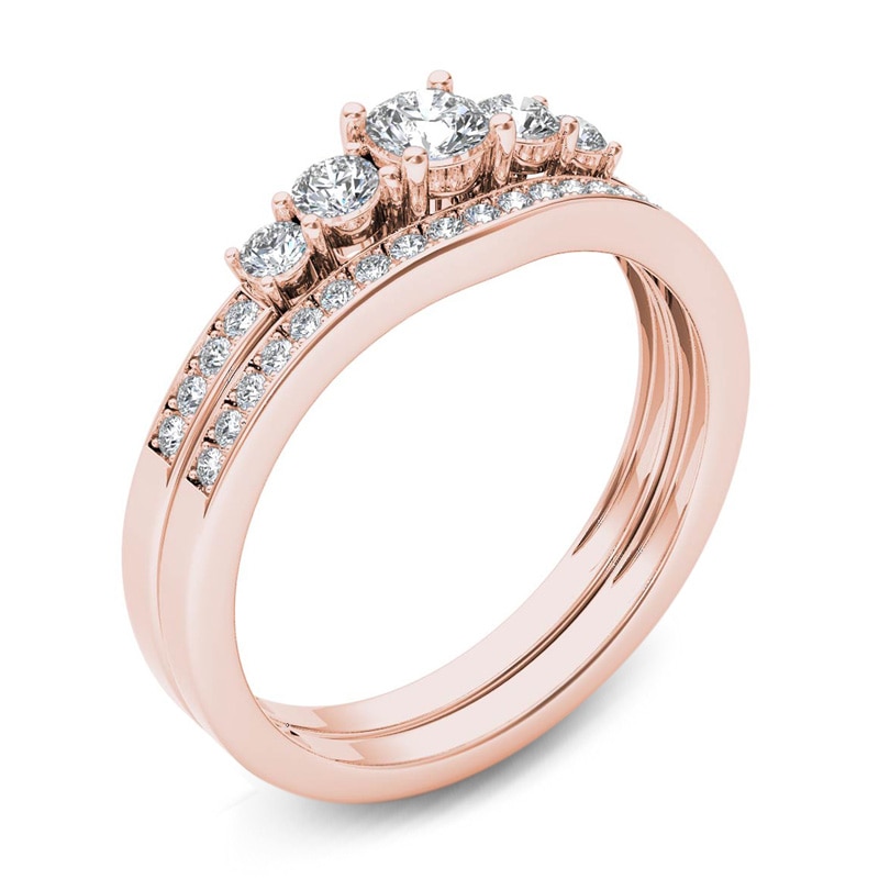 0.50 CT. T.W. Diamond Five Stone Bridal Set in 14K Rose Gold