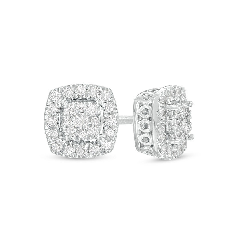 Main Image 1 of 0.23 CT. T.W. Composite Diamond Frame Stud Earrings in 10K White Gold