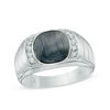 Thumbnail Image 1 of 10.0mm Cushion-Cut Grey Cat's Eye and 0.15 CT. T.W. Diamond Ring in Sterling Silver
