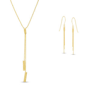 Beaded Lariat Necklace and Drop Earrings Set in 10K Gold