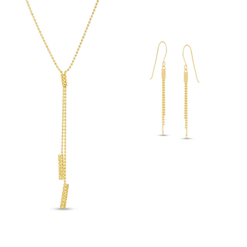 Beaded Lariat Necklace and Drop Earrings Set in 10K Gold|Peoples Jewellers