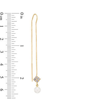 5.0mm Freshwater Cultured Pearl and Lab-Created White Sapphire Quad Threader Drop Earrings in 10K White Gold