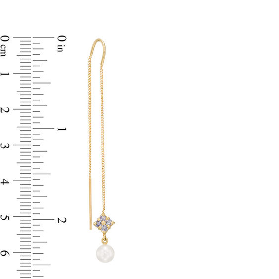 5.0mm Freshwater Cultured Pearl and Lab-Created White Sapphire Quad Threader Drop Earrings in 10K White Gold