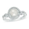 Thumbnail Image 0 of 6.0mm Cultured Freshwater Pearl and Lab-Created White Sapphire Double Frame Ring in Sterling Silver