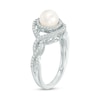 Thumbnail Image 1 of 6.0mm Cultured Freshwater Pearl and Lab-Created White Sapphire Double Frame Ring in Sterling Silver