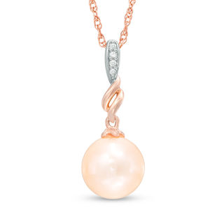 Dyed Pink Freshwater Cultured Pearl and Lab-Created White Sapphire Pendant in Sterling Silver with 14K Rose Gold Plate