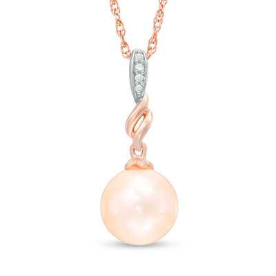 Dyed Pink Freshwater Cultured Pearl and Lab-Created White Sapphire Pendant in Sterling Silver with 14K Rose Gold Plate