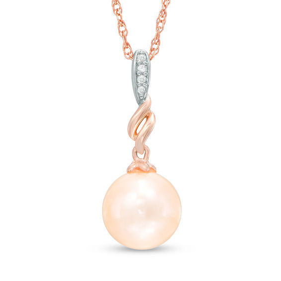 Dyed Pink Freshwater Cultured Pearl and Lab-Created White Sapphire Pendant in Sterling Silver with 14K Rose Gold Plate