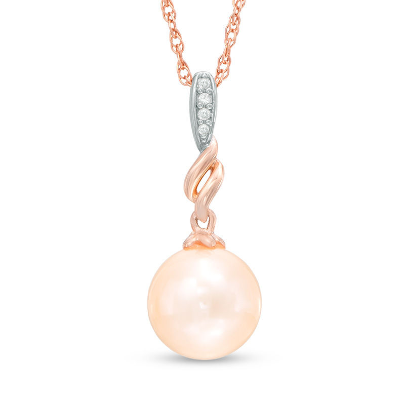 Dyed Pink Cultured Freshwater Pearl and Lab-Created White Sapphire Pendant in Sterling Silver with 14K Rose Gold Plate