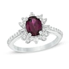 Thumbnail Image 0 of Oval Rhodolite Garnet and Lab-Created White Sapphire Starburst Frame Ring in 10K White Gold