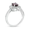 Thumbnail Image 1 of Oval Rhodolite Garnet and Lab-Created White Sapphire Starburst Frame Ring in 10K White Gold