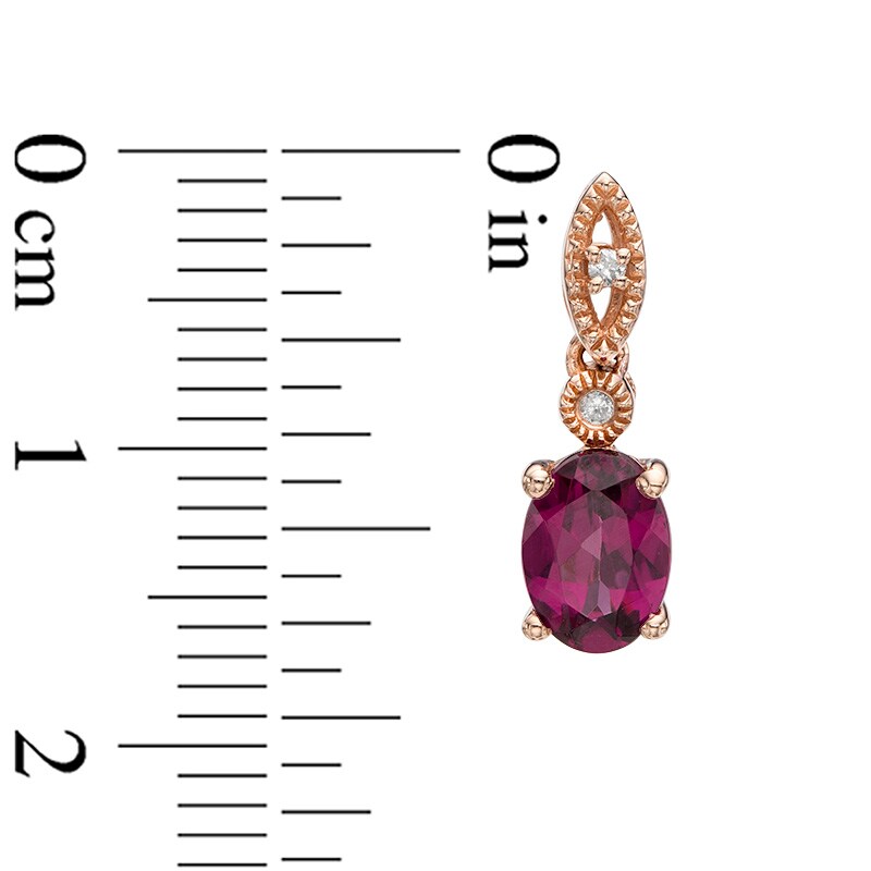 Main Image 2 of Oval Rhodolite Garnet and Diamond Accent Vintage-Style Drop Earrings in 10K Rose Gold