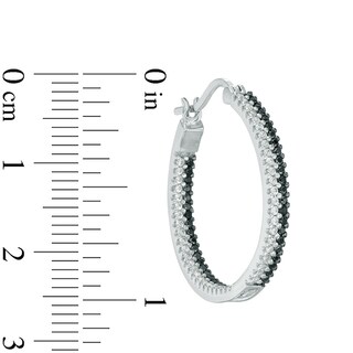 Lab-Created Black Spinel and White Sapphire Double Row Inside-Out Hoop Earrings in Sterling Silver