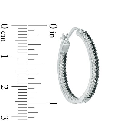 Lab-Created Black Spinel and White Sapphire Double Row Inside-Out Hoop Earrings in Sterling Silver