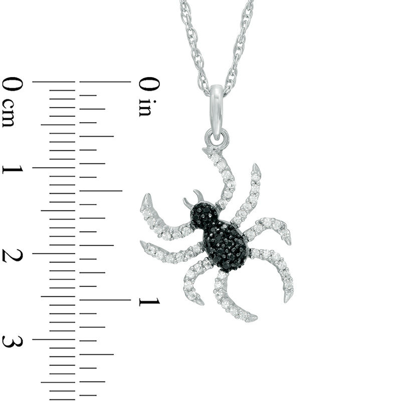 Lab-Created Black Spinel and White Sapphire Spider Pendant in Sterling Silver