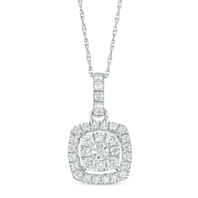 0.50 CT. T.W. Composite Diamond Cushion Frame Pendant in 10K White Gold