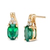 Thumbnail Image 0 of Oval Lab-Created Emerald and White Sapphire Drop Earrings in Sterling Silver with 14K Gold Plate