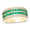 Thumbnail Image 0 of Princess-Cut Lab-Created Emerald and 0.18 CT. T.W. Diamond Double Row Band in 10K Gold