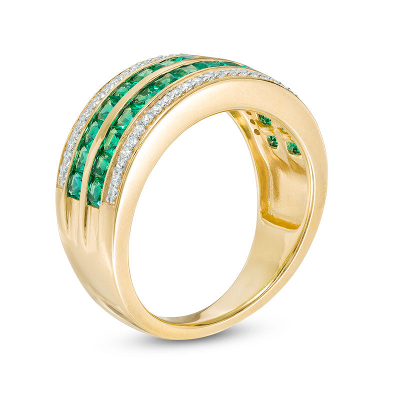 Princess-Cut Lab-Created Emerald and 0.18 CT. T.W. Diamond Double Row Band in 10K Gold