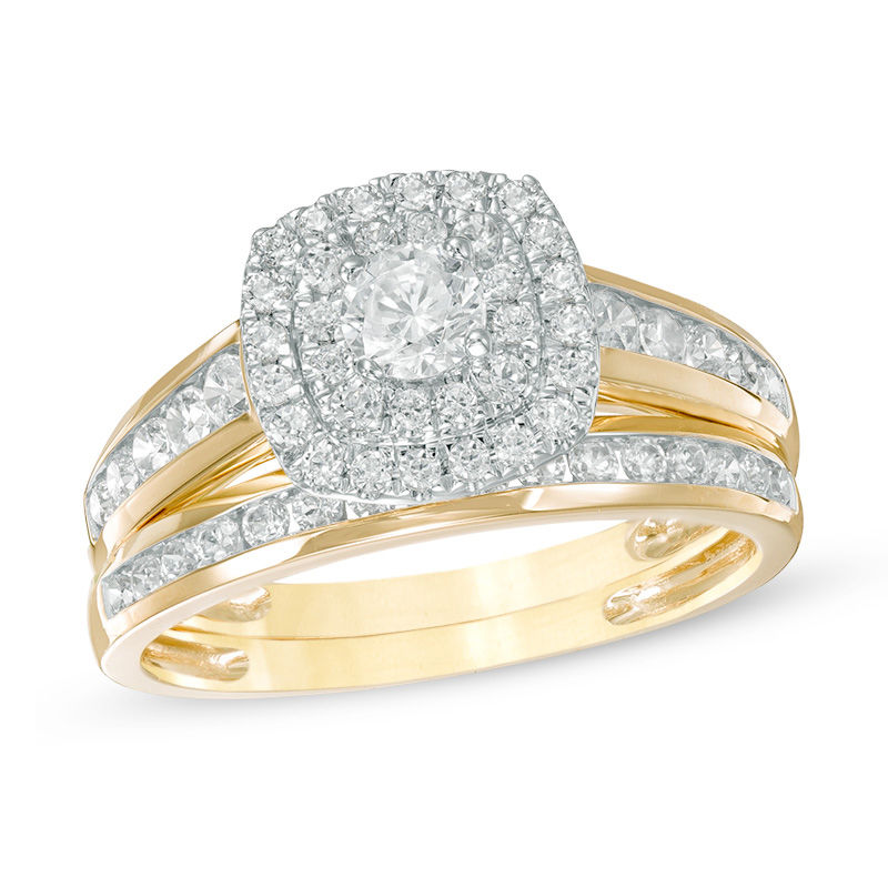 0.95 CT. T.W. Certified Canadian Diamond Double Square Frame Bridal Set in 14K Gold (I/I1)
