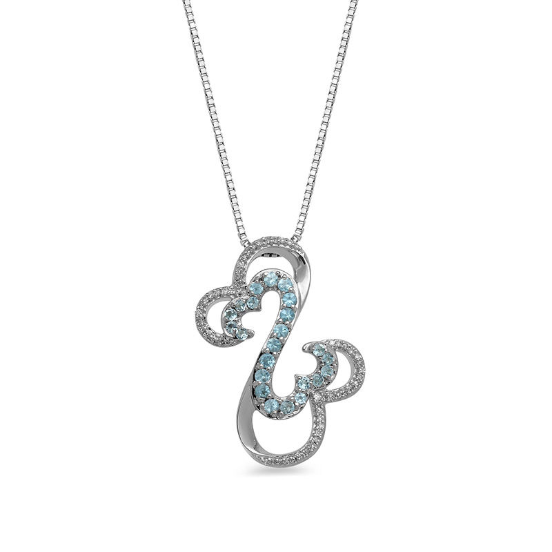 Open Hearts by Jane Seymour™ Blue Topaz and 0.10 CT. T.W. Interlocking Pendant in Sterling Silver