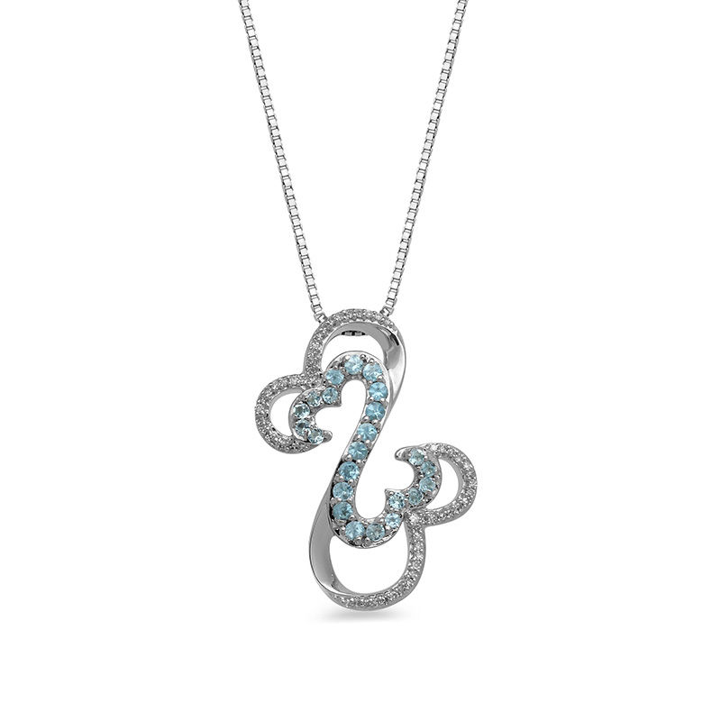 Main Image 1 of Open Hearts by Jane Seymour™ Blue Topaz and 0.10 CT. T.W. Interlocking Pendant in Sterling Silver