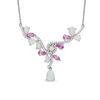 Thumbnail Image 0 of Lab-Created Opal, Pink and White Sapphire Necklace in Sterling Silver - 15.5"