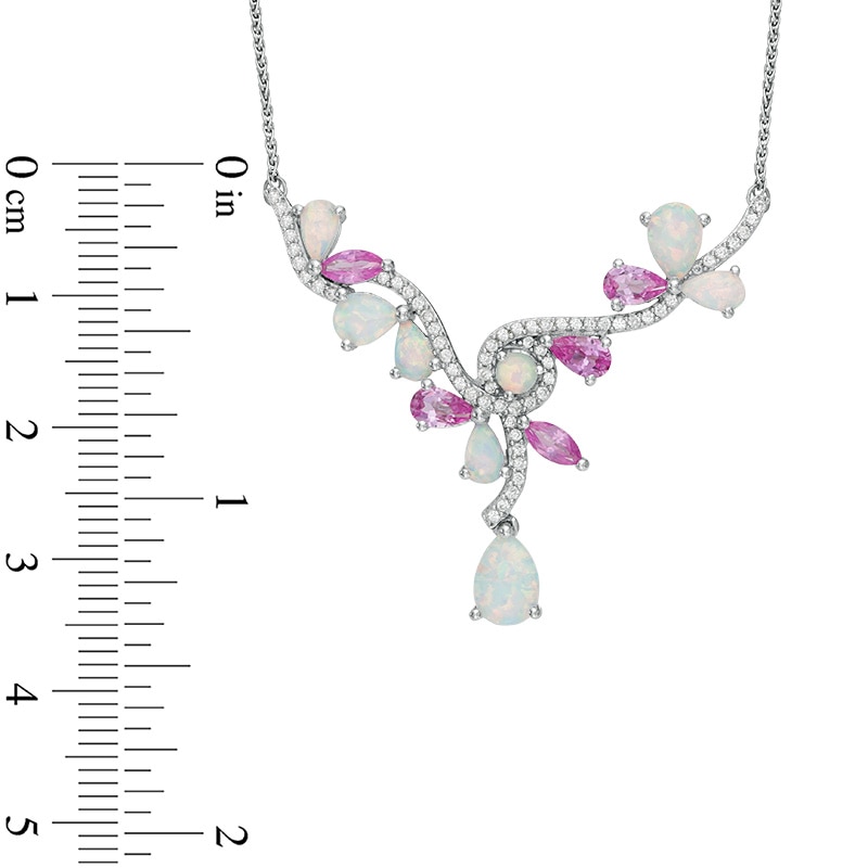 Lab-Created Opal, Pink and White Sapphire Necklace in Sterling Silver - 15.5"