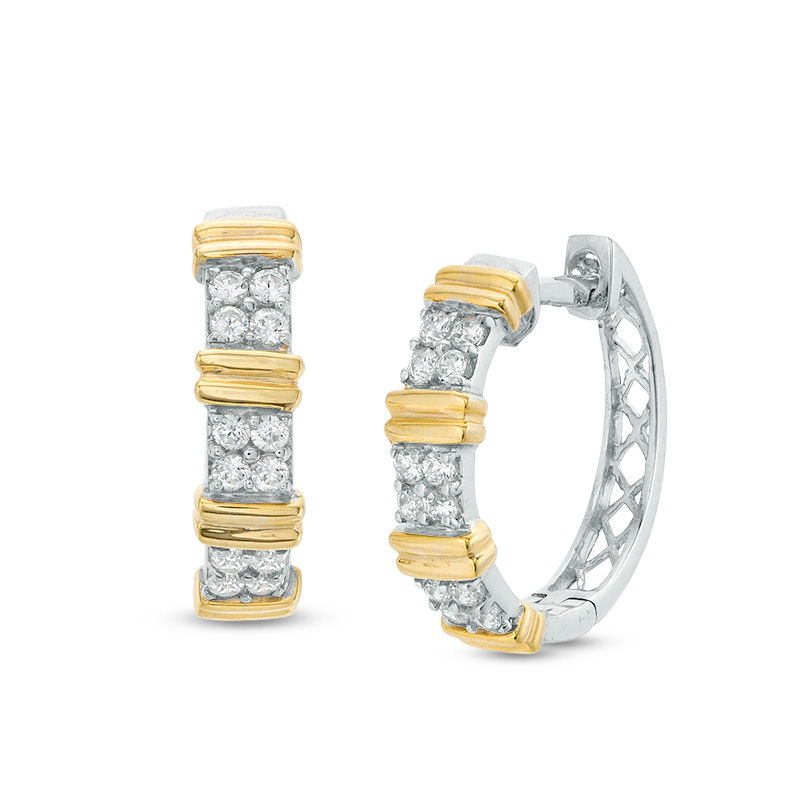 0.23 CT. T.W. Quad Diamond Collar Hoop Earrings in 10K Two-Tone Gold ...