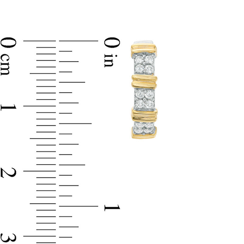 Main Image 2 of 0.23 CT. T.W. Quad Diamond Collar Hoop Earrings in 10K Two-Tone Gold