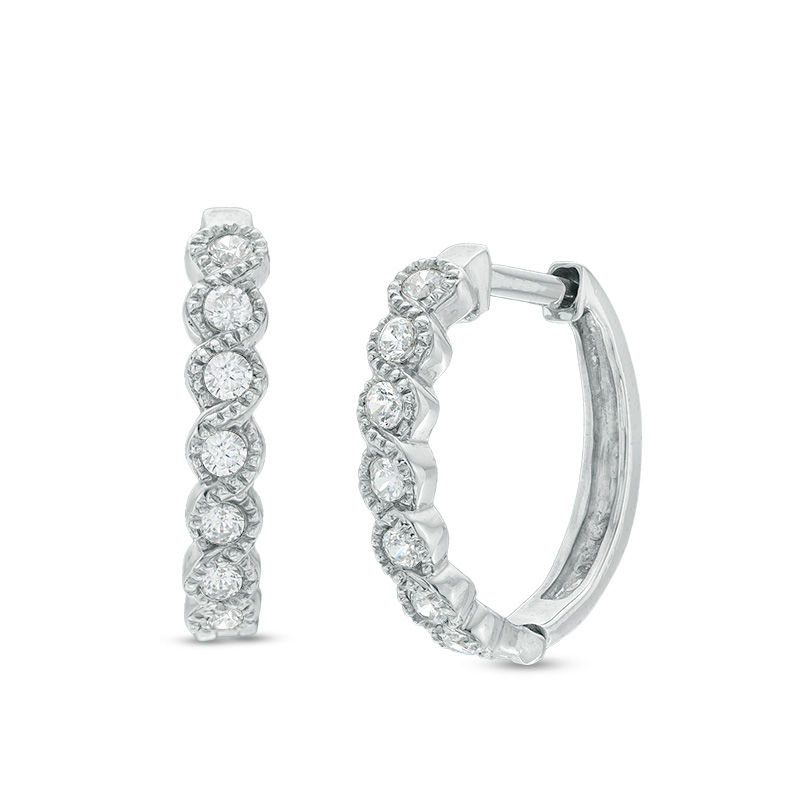 0.23 CT. T.W. Diamond Twist Hoop Earrings in 10K White Gold