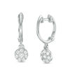 Thumbnail Image 1 of 0.25 CT. T.W. Diamond Flower Drop Hoop Earrings in 10K White Gold