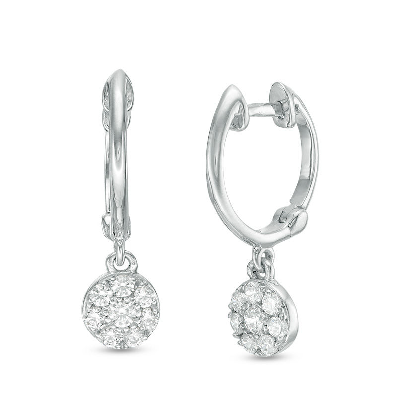 0.25 CT. T.W. Diamond Flower Drop Hoop Earrings in 10K White Gold