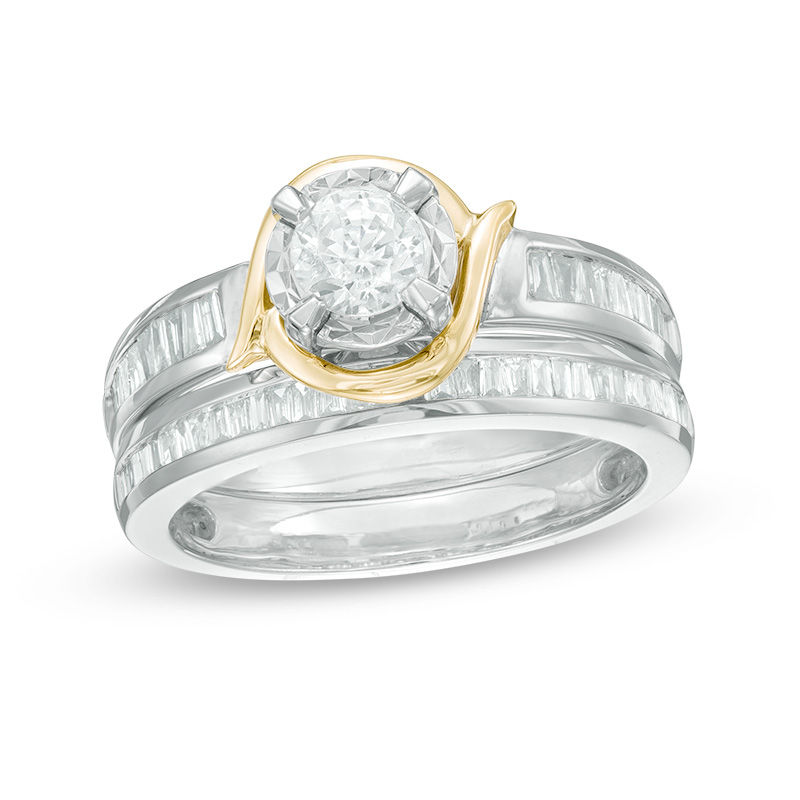 1.00 CT. T.W. Diamond Swirl Bridal Set in 14K Two-Tone Gold|Peoples Jewellers