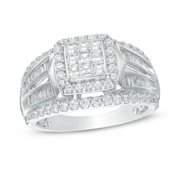 1.00 CT. T.W. Princess-Cut Composite Diamond Frame Engagement Ring in 10K White Gold