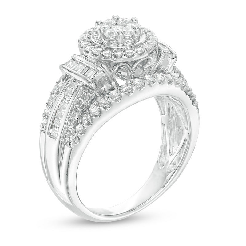1.00 CT. T.W. Composite Diamond Flower Collar Engagement Ring 10K White Gold