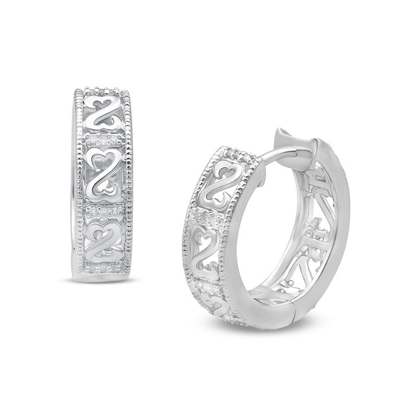 Main Image 1 of Open Hearts by Jane Seymour™ 0.04 CT. T.W. Diamond Huggie Hoop Earrings in Sterling Silver