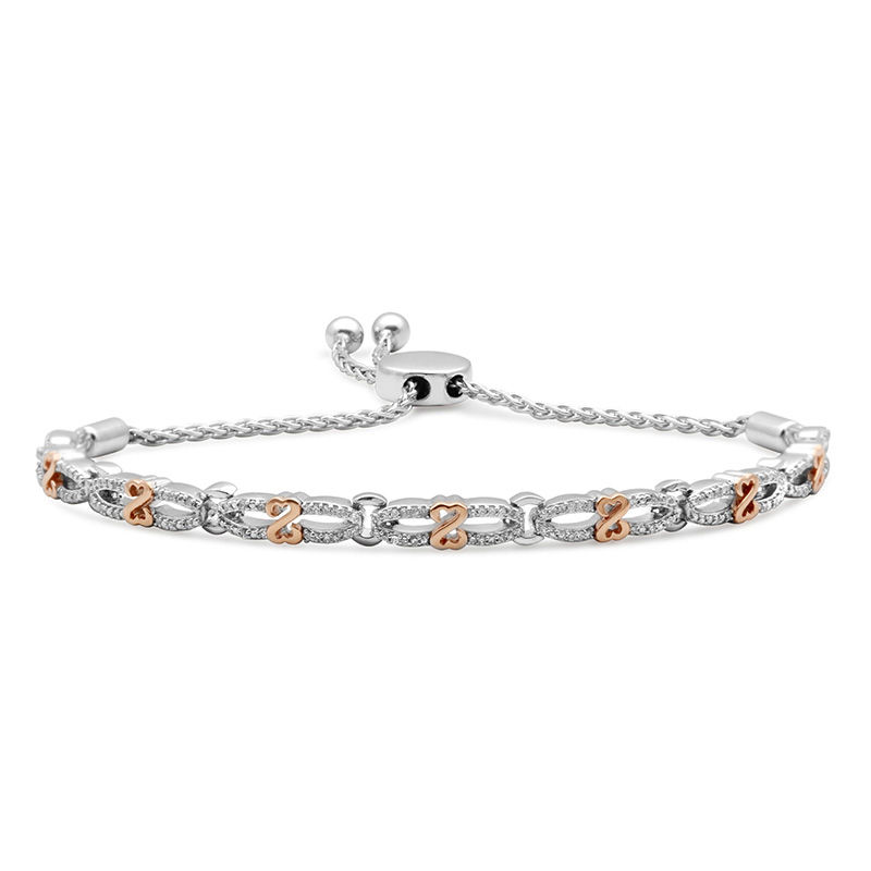 Main Image 1 of Open Hearts by Jane Seymour™ 0.25 CT. T.W. Diamond Bolo Bracelet in Sterling Silver and 10K Rose Gold- 9.5"