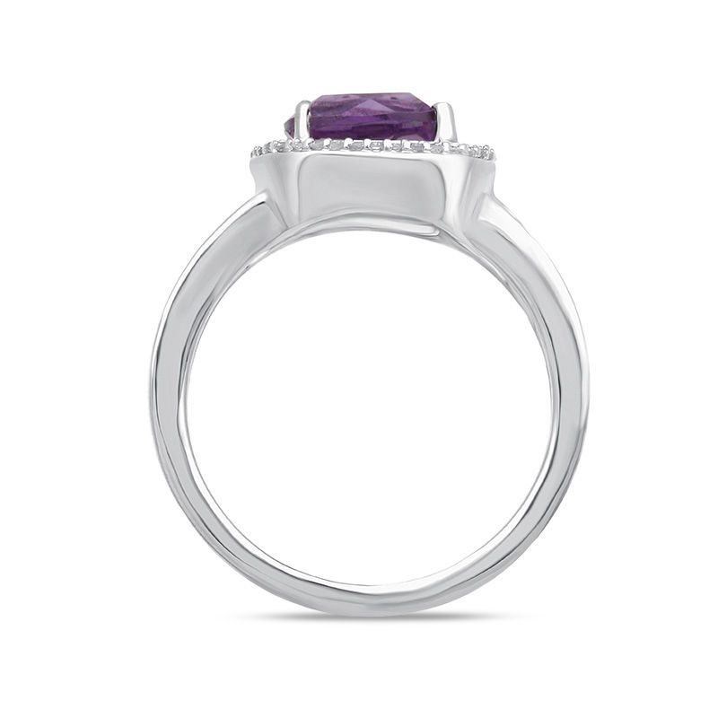 Open Hearts by Jane Seymour™ 8.0mm Amethyst and 0.10 CT. T.W. Diamond Frame Ring in Sterling Silver