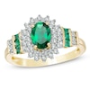 Thumbnail Image 0 of Oval Lab-Created Emerald and White Sapphire Sunburst Frame Ring in 10K Gold