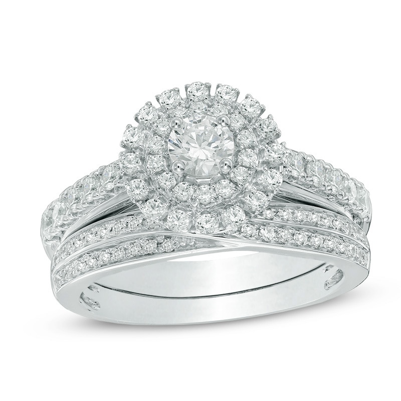 1.00 CT. T.W. Diamond Frame Bridal Set in 14K White Gold