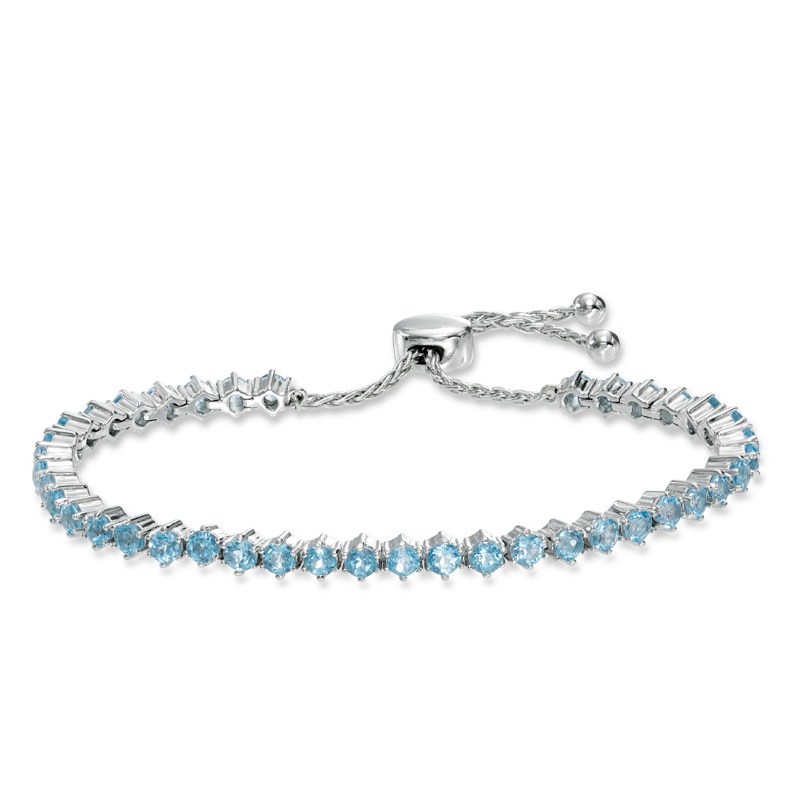 Swiss Blue Topaz and Lab-Created White Sapphire Bolo Bracelet in Sterling Silver – 9.0"
